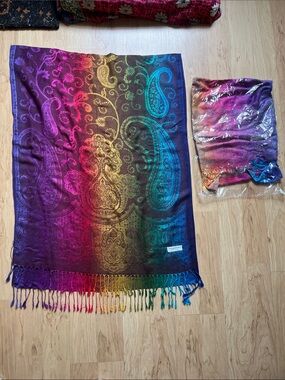 Rainbow Paisley Pashmina Scarf Shawl